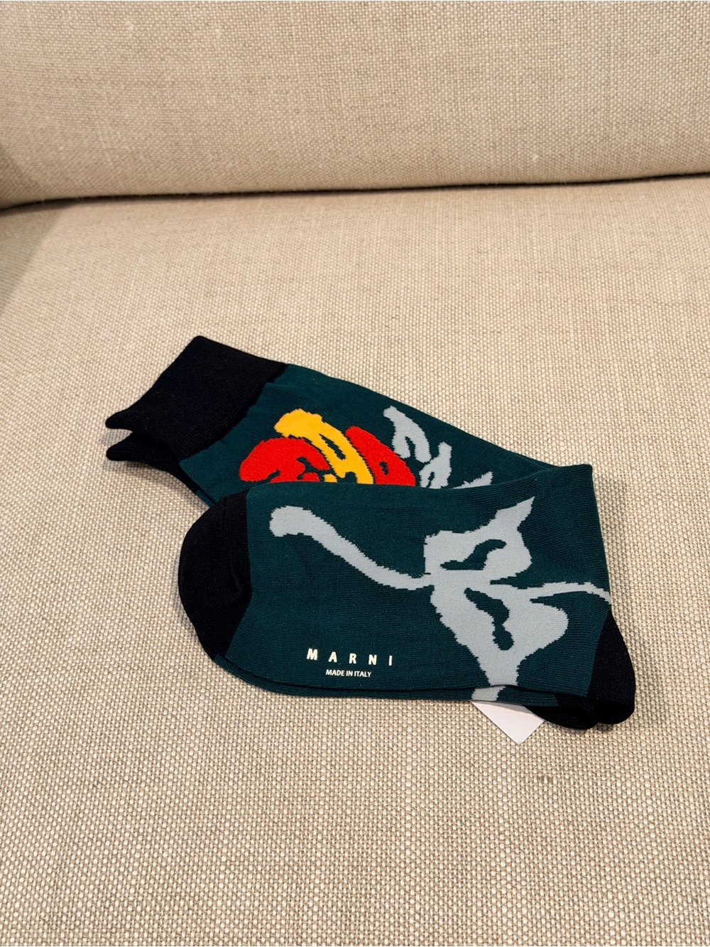 Marni Green Floral Ankle Socks with Black Accents